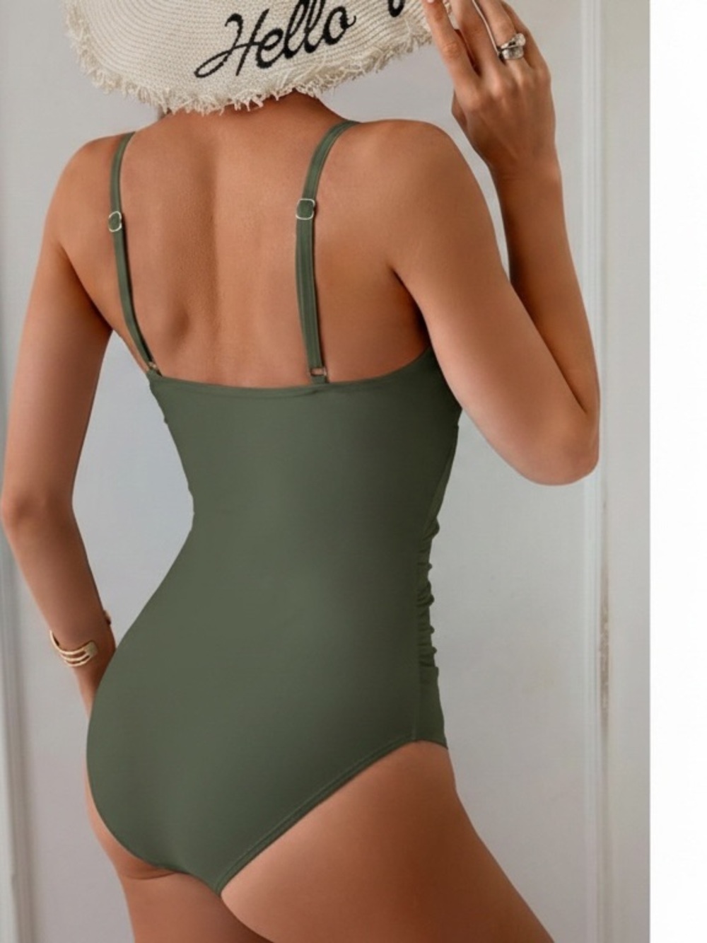 NWT B2PRITY Women Large Army Green One Piece Swimsuit Tummy Control Ruched - Picture 3 of 14